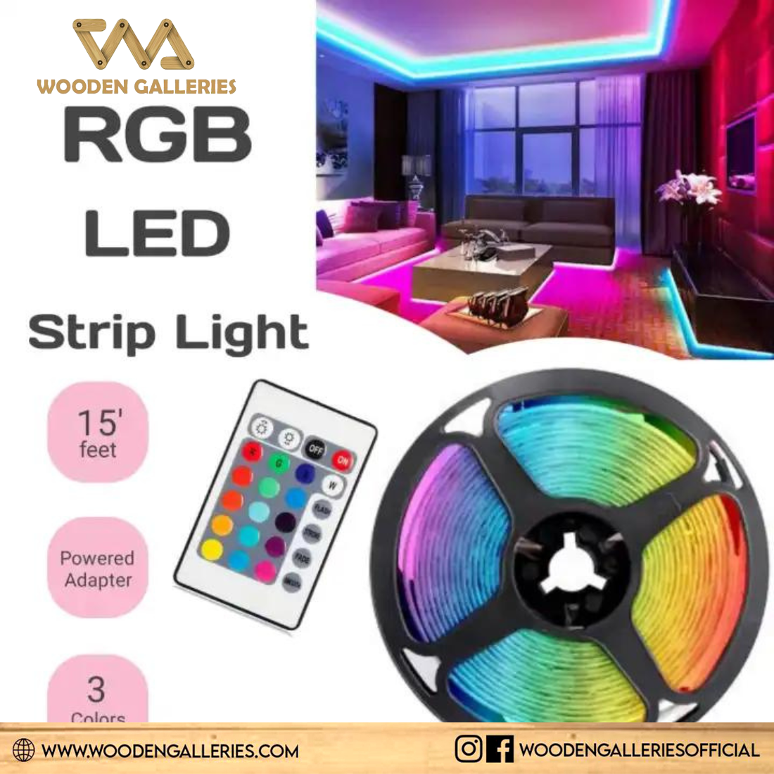 3 Colours LED Strip Colour Changing Remote Control Light RGB